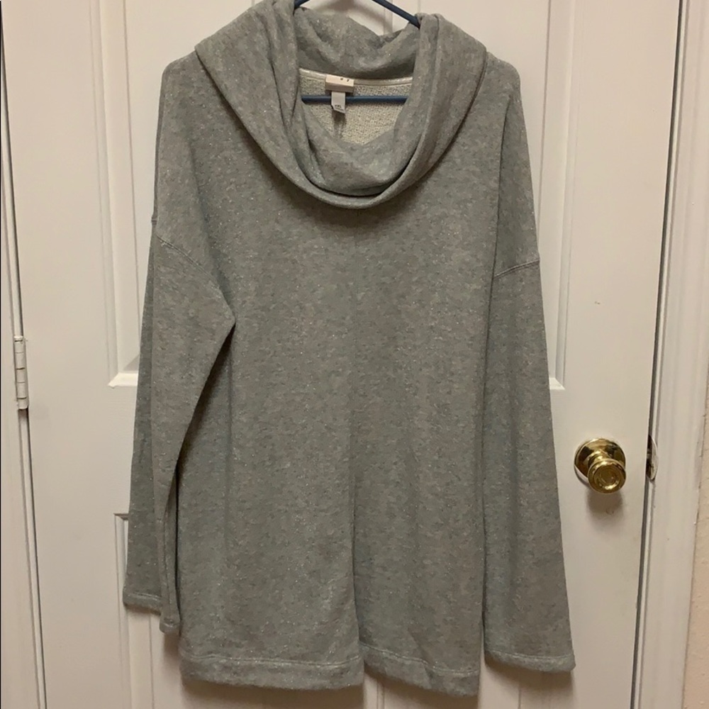 Cowl neck sweater, gray with shimmer sewn in